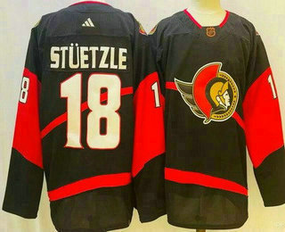 Men's Ottawa Senators #18 Tim Stutzle Black 2022 Reverse Retro Authentic Jersey