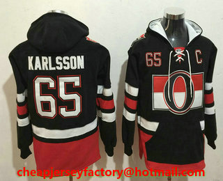 Men's Ottawa Senators #65 Erik Karlsson NEW Black Stitched NHL Old Tim Hockey Hoodie