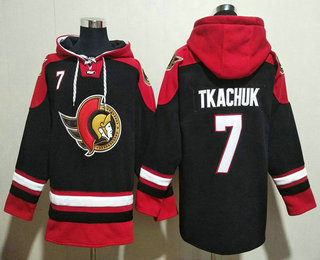 Men's Ottawa Senators #7 Brady Tkachuk Black Ageless Must Have Lace Up Pullover Hoodie