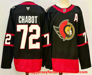 Men's Ottawa Senators #72 Thomas Chabot Black 2024 Stitched Jersey