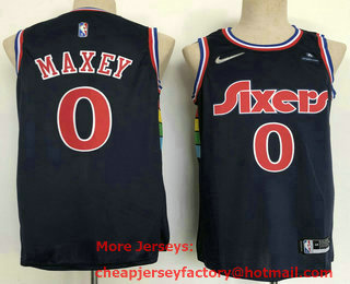 Men's Philadelphia 76ers #0 Tyrese Maxey Blue Nike Diamond 2022 City Edition Swingman Stitched Jersey With Sponsor