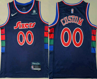 Men's Philadelphia 76ers #00 Custom Blue Nike Diamond 2022 City Edition Swingman Stitched Jersey With Sponsor