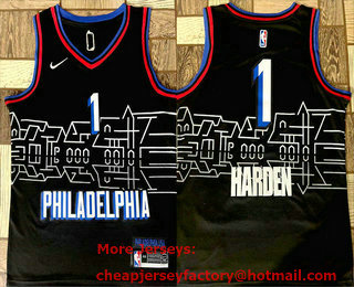 Men's Philadelphia 76ers #1 James Harden NEW Black Nike 2021 Swingman City Edition Jersey With Sponsor Logo