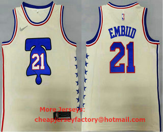 Men's Philadelphia 76ers #21 Joel Embiid Cream Nike Swingman 2021 Earned Edition Stitched Jersey