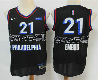 Men's Philadelphia 76ers #21 Joel Embiid NEW Black Nike 2021 Swingman City Edition Jersey With Sponsor Logo