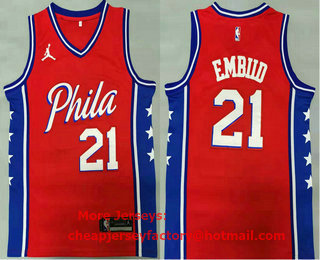 Men's Philadelphia 76ers #21 Joel Embiid Red 2021 Brand Jordan Swingman Stitched NBA Jersey