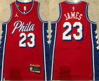 Men's Philadelphia 76ers #23 LeBron James Red 2026 Statement AU Stitched Jersey