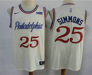 Men's Philadelphia 76ers #25 Ben Simmons Cream 2020 City Edition NBA Swingman Jersey With The Sponsor Logo