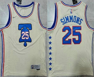Men's Philadelphia 76ers #25 Ben Simmons Cream Nike Swingman 2021 Earned Edition Stitched Jersey