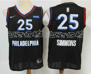 Men's Philadelphia 76ers #25 Ben Simmons NEW Black Nike 2021 Swingman City Edition Jersey With Sponsor Logo