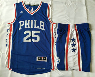 Men's Philadelphia 76ers #25 Ben Simmons NEW Blue Revolution 30 Swingman Basketball Jersey With Shorts