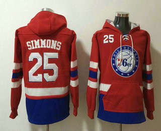 Men's Philadelphia 76ers #25 Ben Simmons NEW Red Pocket Stitched NBA Pullover Hoodie