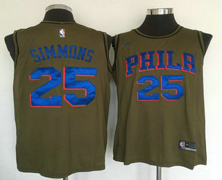 Men's Philadelphia 76ers #25 Ben Simmons Olive Stitched Nike Swingman Jersey