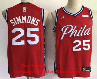 Men's Philadelphia 76ers #25 Ben Simmons Red 2021 Brand Jordan Swingman Stitched NBA Jersey With Sponsor Logo