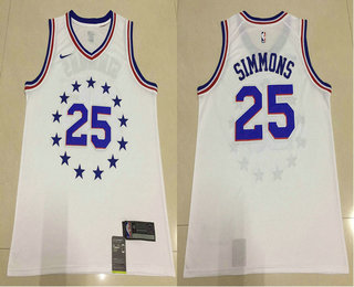 Men's Philadelphia 76ers #25 Ben Simmons White Nike Swingman 2018 playoffs Earned Edition Stitched Jersey