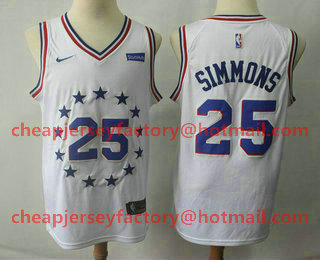 Men's Philadelphia 76ers #25 Ben Simmons White Nike Swingman 2018 playoffs Earned Edition Stitched Jersey With The Sponsor Logo