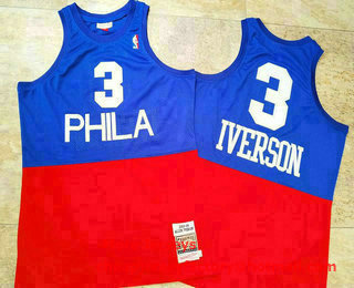 Men's Philadelphia 76ers #3 Allen Iverson 2003-04 Blue Red Hardwood Classics Soul AU Jersey