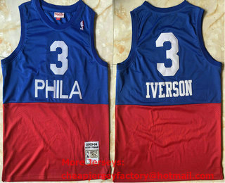 Men's Philadelphia 76ers #3 Allen Iverson 2003-04 Blue Red Hardwood Classics Swingman Throwback Jersey
