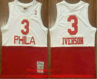Men's Philadelphia 76ers #3 Allen Iverson 2003-04 White Red Hardwood Classics Swingman Throwback Jersey