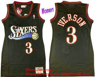 Women's Philadelphia 76ers #3 Allen Iverson Black Hardwood Classics Soul Swingman Throwback Jersey Dress