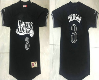 Men's Philadelphia 76ers #3 Allen Iverson Black Short-Sleeves Legend Swingman Stitched NBA Basketball Jersey