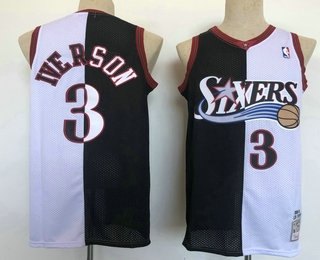 Men's Philadelphia 76ers #3 Allen Iverson Black White Two Tone Stitched NBA 1996-97 Hardwood Classic Swingman Jersey