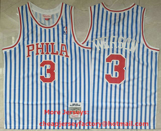 Men's Philadelphia 76ers #3 Allen Iverson Blue White 1996-97 Hardwood Classics Soul Swingman Stitched Throwback Jersey