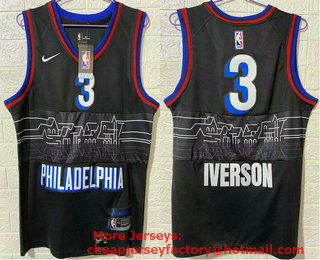 Men's Philadelphia 76ers #3 Allen Iverson NEW Black Nike 2021 Swingman City Edition Jersey