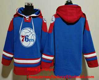 Men's Philadelphia 76ers Blank Blue Ageless Must Have Lace Up Pullover Hoodie