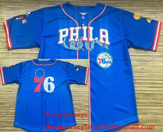 Men's Philadelphia 76ers Blue Laser Printing Cool Base Baseball Jersey