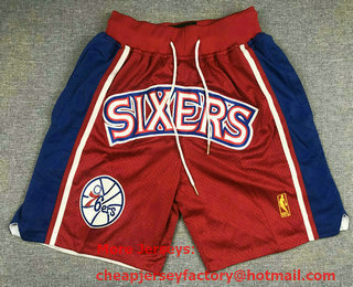Men's Philadelphia 76ers Red Just Don Stitched Swingman Shorts