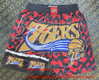 Men's Philadelphia 76ers big LOGO Red Black Laser Printing Shorts