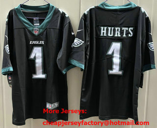 Men's Philadelphia Eagles #1 Jalen Hurts Limited Black Vapor Jersey