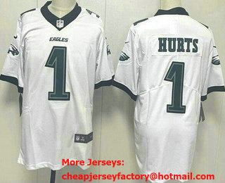 Men's Philadelphia Eagles #1 Jalen Hurts Limited White Vapor Jersey