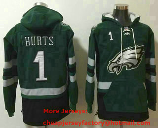 Men's Philadelphia Eagles #1 Jalen Hurts Midnight Green NEW Pocket Stitched NFL Pullover Hoodie