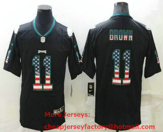 Men's Philadelphia Eagles #11 AJ Brown 2018 USA Flag Fashion Black Color Rush Stitched Nike Limited Jersey