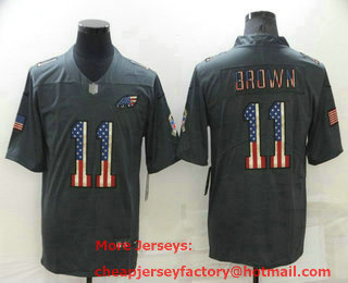 Men's Philadelphia Eagles #11 AJ Brown 2019 Black Salute To Service USA Flag Fashion Limited Jersey
