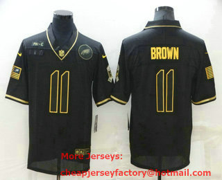 Men's Philadelphia Eagles #11 AJ Brown Black Gold 2020 Salute To Service Stitched NFL Nike Limited Jersey