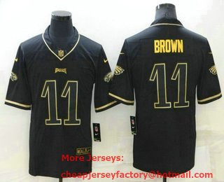 Men's Philadelphia Eagles #11 AJ Brown Black Golden Edition Stitched NFL Nike Limited Jersey