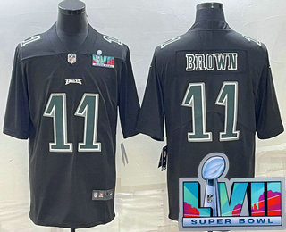 Men's Philadelphia Eagles #11 AJ Brown Black Green Super Bowl LVII Patch Vapor Untouchable Limited Stitched Jersey