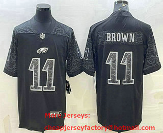 Men's Philadelphia Eagles #11 AJ Brown Black Reflective Limited Stitched Football Jersey