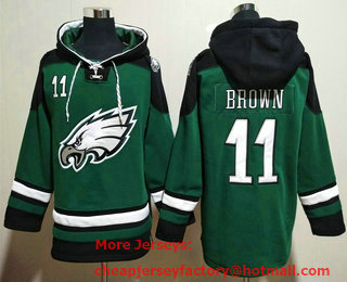 Men's Philadelphia Eagles #11 AJ Brown Green Ageless Must Have Lace Up Pullover Hoodie