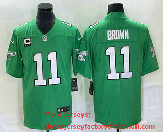 Men's Philadelphia Eagles #11 AJ Brown Green C Patch 2023 Vapor Limited Throwback Jersey
