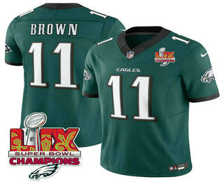 Men's Philadelphia Eagles #11 AJ Brown Green Limited Super Bowl LIX Champions FUSE Vapor Jersey