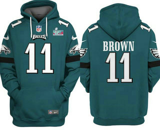 Men's Philadelphia Eagles #11 AJ Brown Green Super Bowl LVII Patch Pullover Hoodie