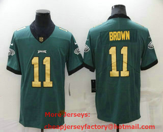 Men's Philadelphia Eagles #11 AJ Brown Green With Gold 2017 Vapor Untouchable Stitched NFL Nike Limited Jersey