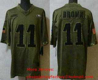 Men's Philadelphia Eagles #11 AJ Brown Limited Olive 2022 Salute To Service Jersey