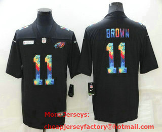 Men's Philadelphia Eagles #11 AJ Brown Multi Color Black 2020 NFL Crucial Catch Vapor Untouchable Nike Limited Jersey
