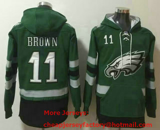 Men's Philadelphia Eagles #11 AJ Brown NEW Midnight Green Pocket Stitched NFL Pullover Hoodie
