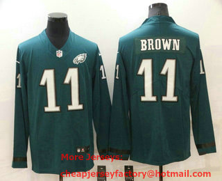Men's Philadelphia Eagles #11 AJ Brown Nike Green Therma Long Sleeve Limited Jersey